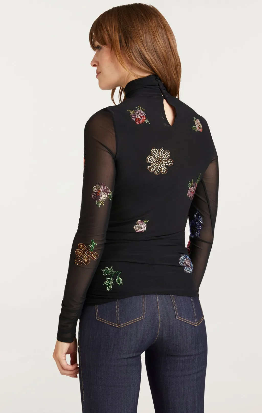 Cinq à Sept Heatset Pansy Garden Mesh Turtleneck Black/Multi Discount