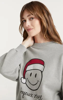 Cinq à Sept Heatset Smiley Joyeux Brandy Pullover HeatherGrey/Black Hot