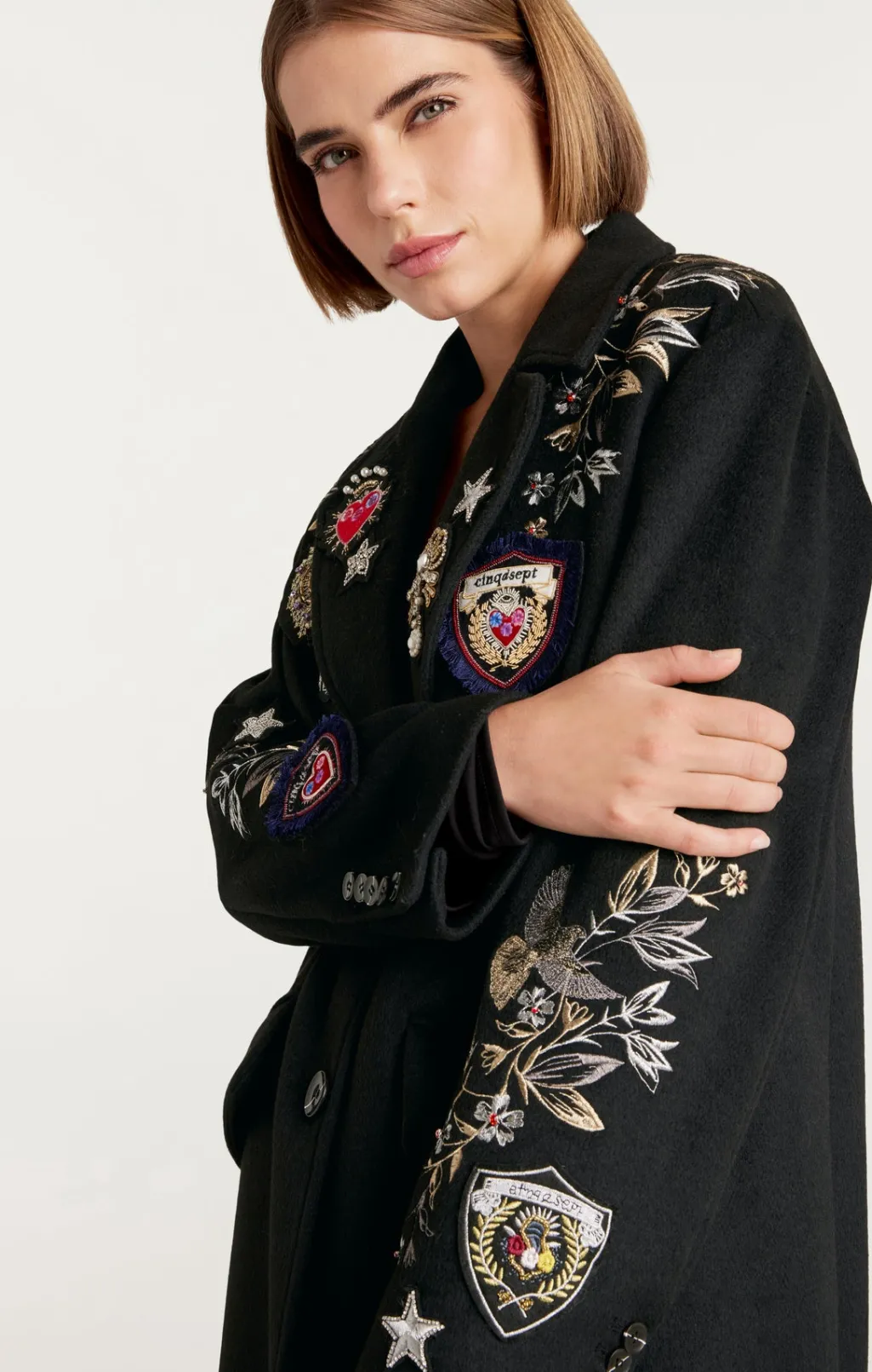 Cinq à Sept Heritage Patch Gravis Coat BlackMulti Discount