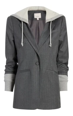 Cinq à Sept Hooded Khloe Blazer LurexPinstripeCharcoal/HeatherGrey Outlet