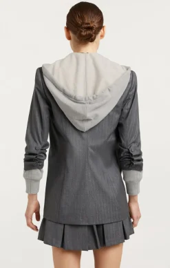 Cinq à Sept Hooded Khloe Blazer LurexPinstripeCharcoal/HeatherGrey Outlet