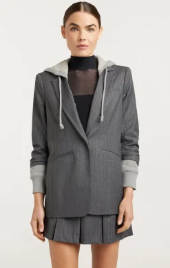 Cinq à Sept Hooded Khloe Blazer LurexPinstripeCharcoal/HeatherGrey Outlet