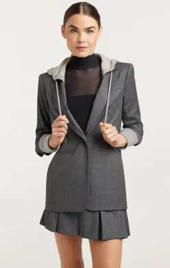 Cinq à Sept Hooded Khloe Blazer LurexPinstripeCharcoal/HeatherGrey Outlet