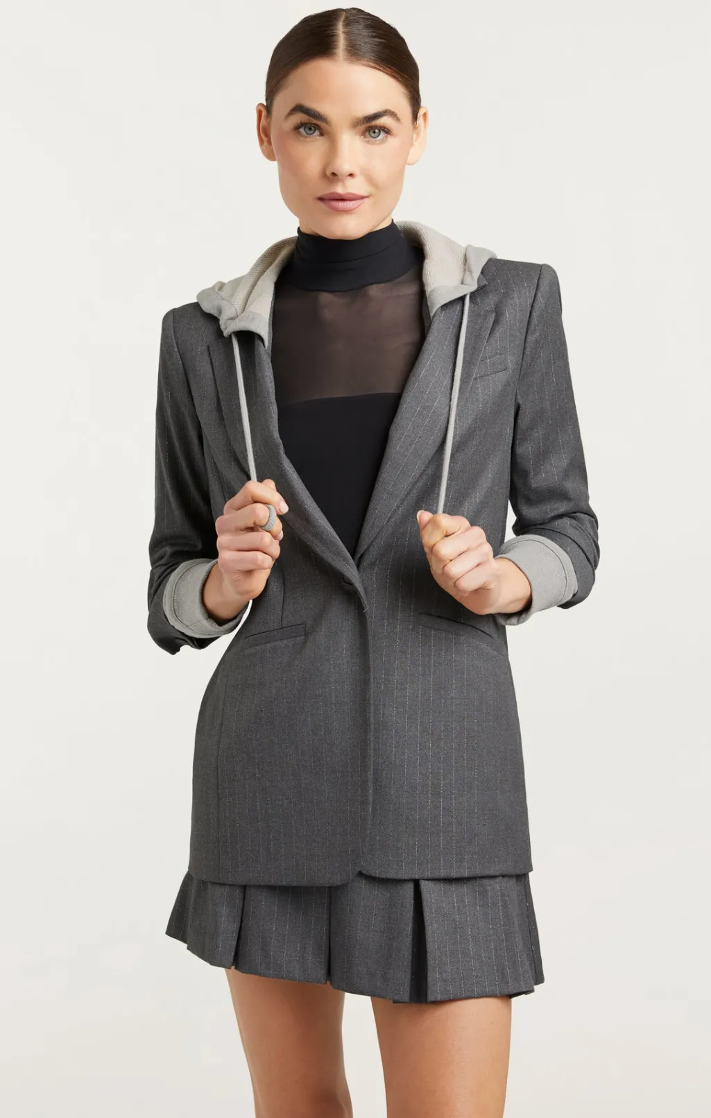 Cinq à Sept Hooded Khloe Blazer LurexPinstripeCharcoal/HeatherGrey Outlet