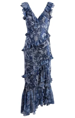 Cinq à Sept Indigo Floral Ora Dress IndigoMulti New