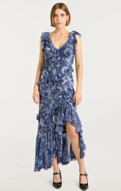 Cinq à Sept Indigo Floral Ora Dress IndigoMulti New