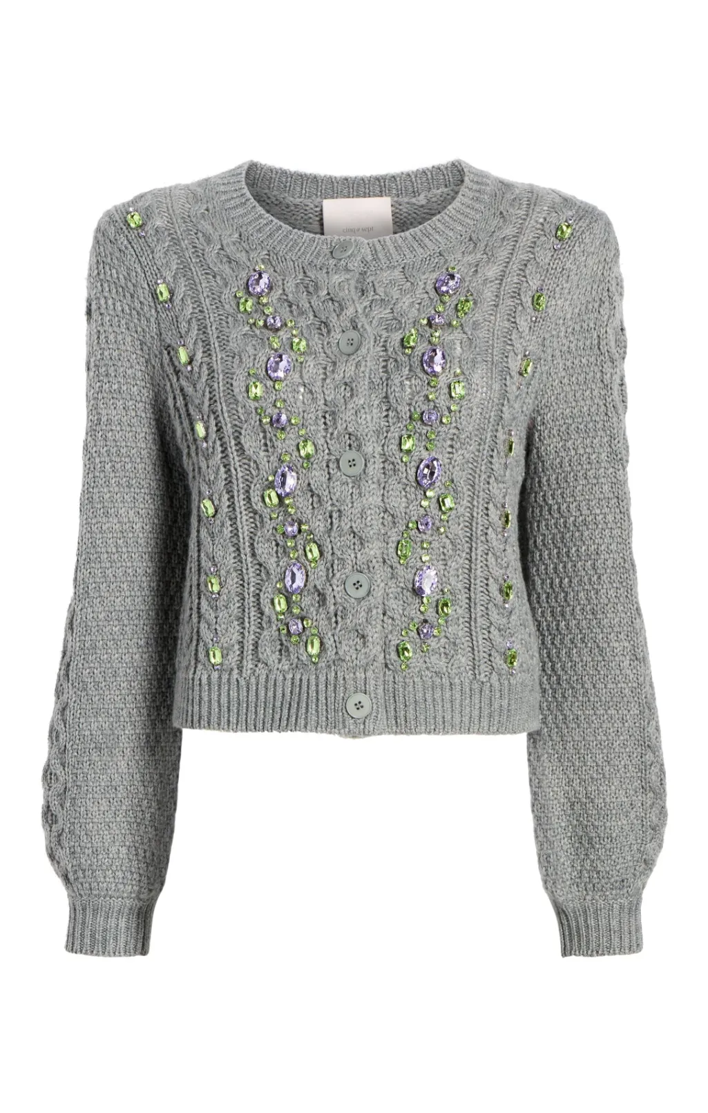 Cinq à Sept Joelle Embellished Cable Cardigan CharcoalLilac/Green Outlet