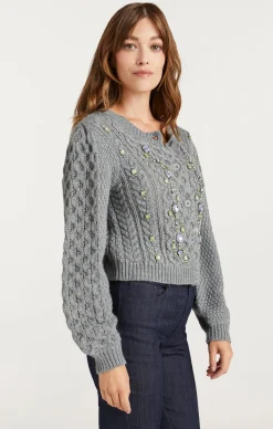 Cinq à Sept Joelle Embellished Cable Cardigan CharcoalLilac/Green Outlet