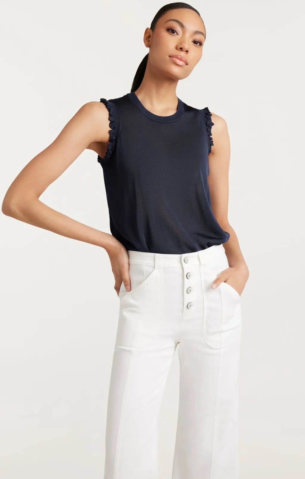 Cinq à Sept Knit Front Lenore Top Navy Hot