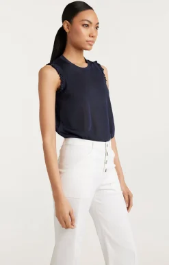 Cinq à Sept Knit Front Lenore Top Navy Hot