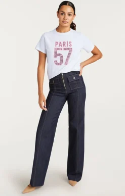 Cinq à Sept Large Heat Set Paris 57 Tee White/HotMagenta Hot
