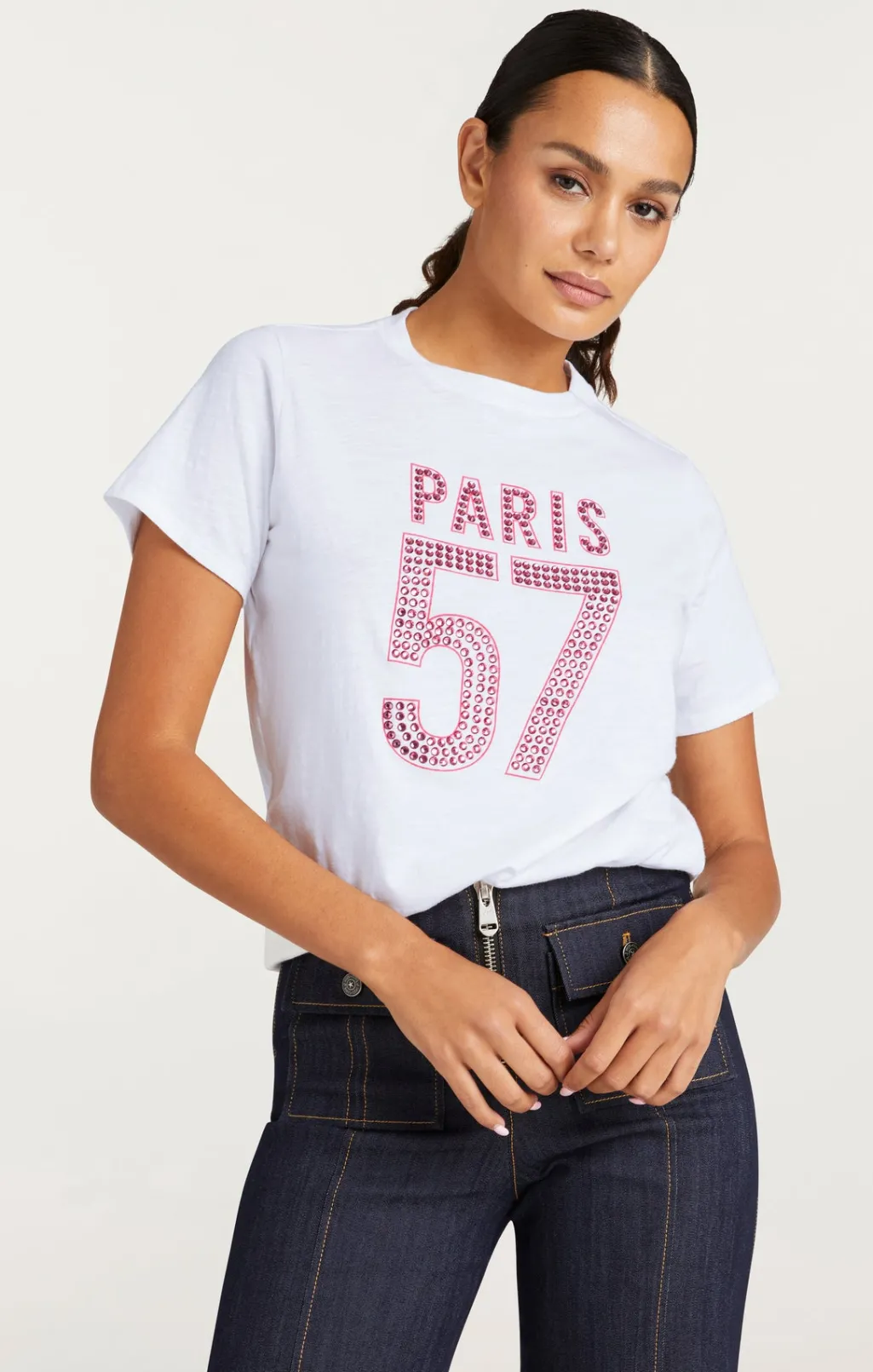 Cinq à Sept Large Heat Set Paris 57 Tee White/HotMagenta Hot