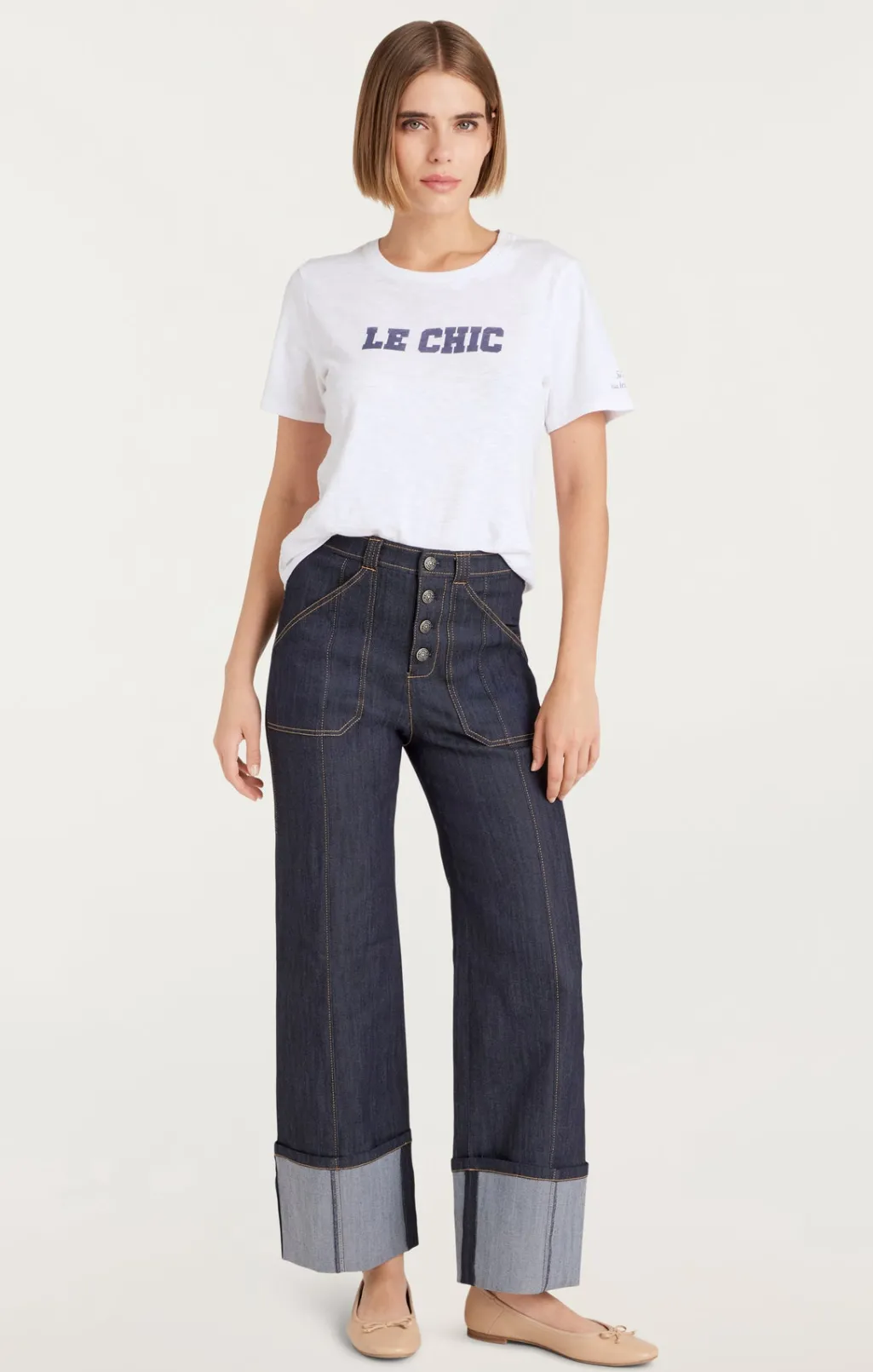Cinq à Sept Le Chic Shrunken Tee White/Navy Discount