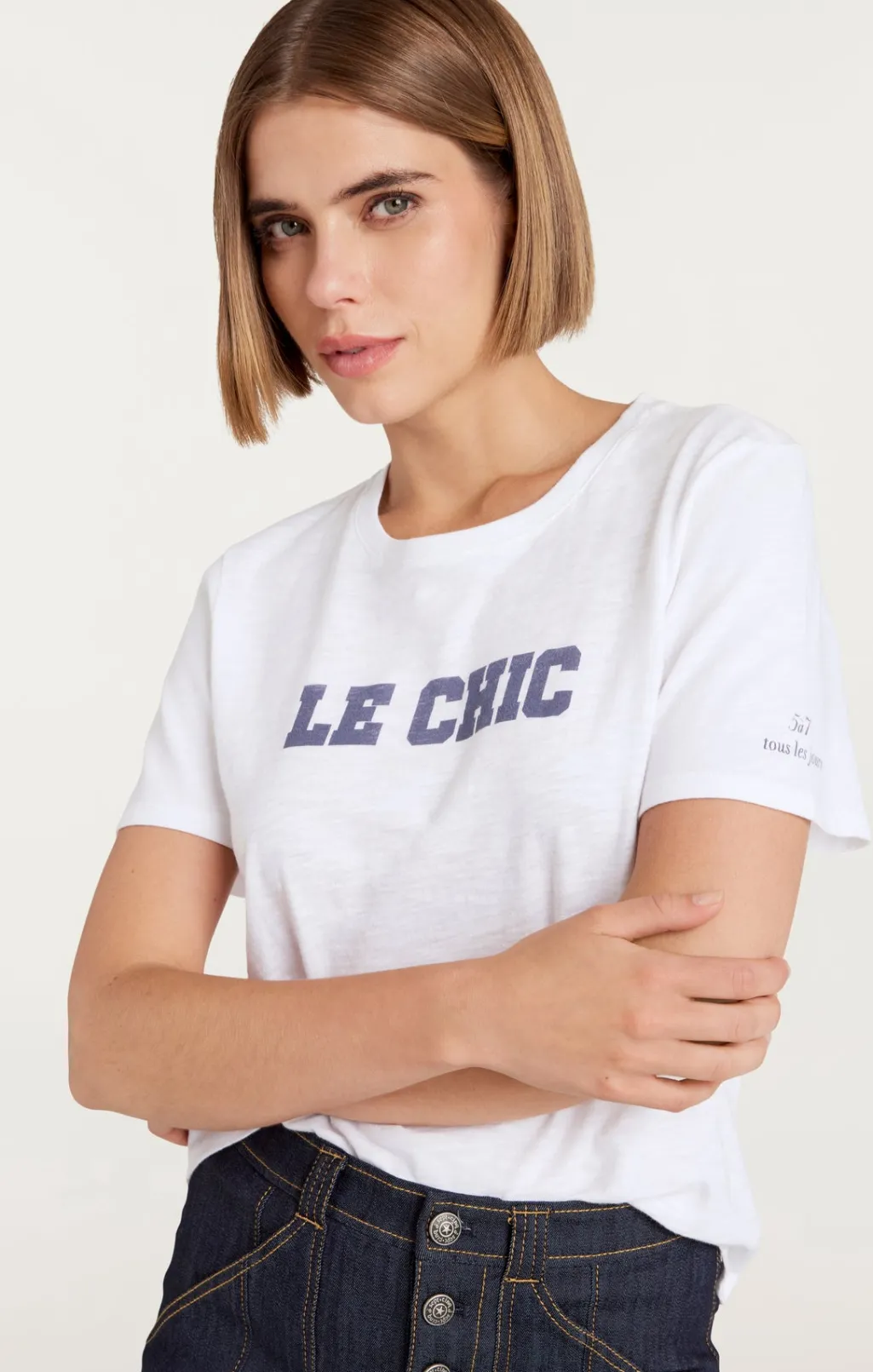 Cinq à Sept Le Chic Shrunken Tee White/Navy Discount
