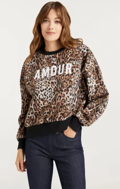 Cinq à Sept Leopard Amour Brandy Sweatshirt Pullover Black/sahara Clearance