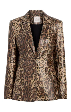 Cinq à Sept Leopard Vegan Leather Cheyenne Blazer Black/Sahara New