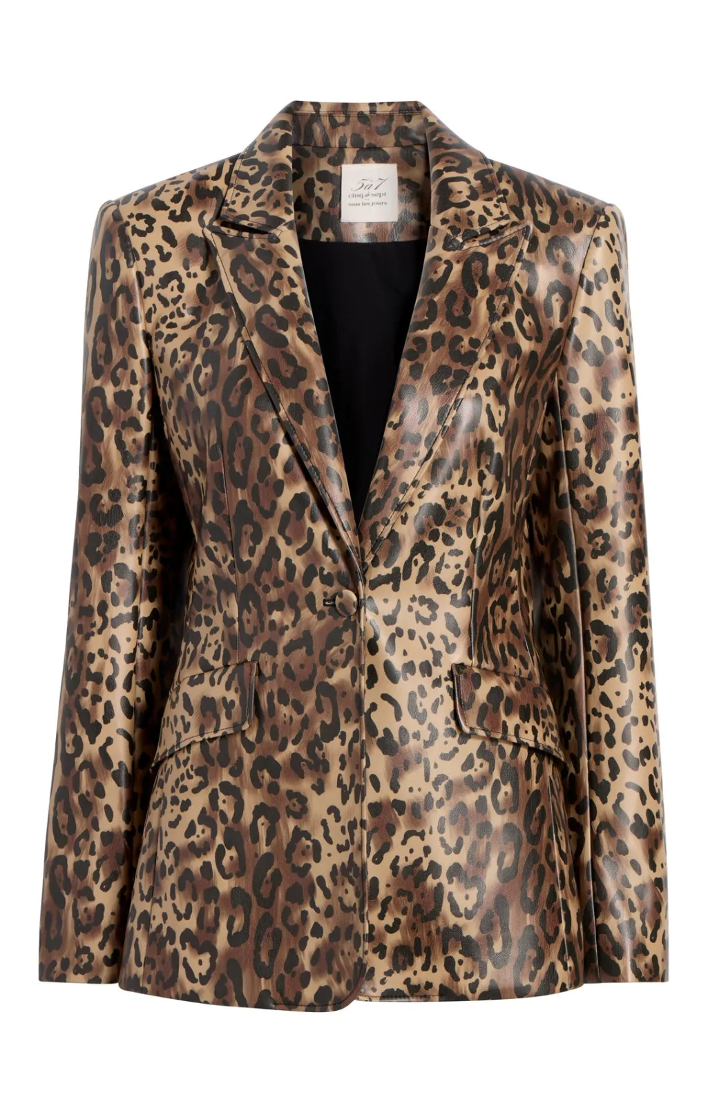 Cinq à Sept Leopard Vegan Leather Cheyenne Blazer Black/Sahara New