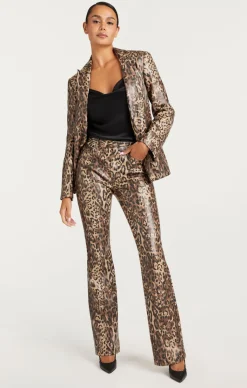 Cinq à Sept Leopard Vegan Leather Cheyenne Blazer Black/Sahara New