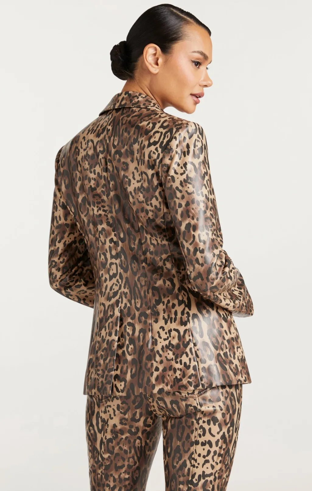 Cinq à Sept Leopard Vegan Leather Cheyenne Blazer Black/Sahara New