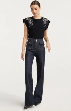 Cinq à Sept Lilac Vine Embellished Bella Tee BlackMulti Sale