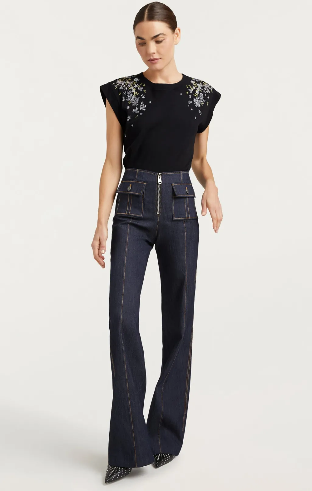 Cinq à Sept Lilac Vine Embellished Bella Tee BlackMulti Sale
