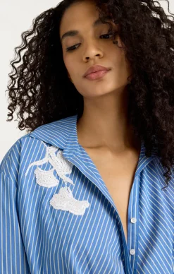 Cinq à Sept Lya Stripe Marianna Top OxfordBlue/Chamomile Clearance