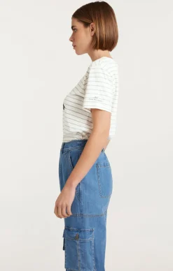 Cinq à Sept Melange Stripe Paris New York Tee Ivory/HeatherGrey New