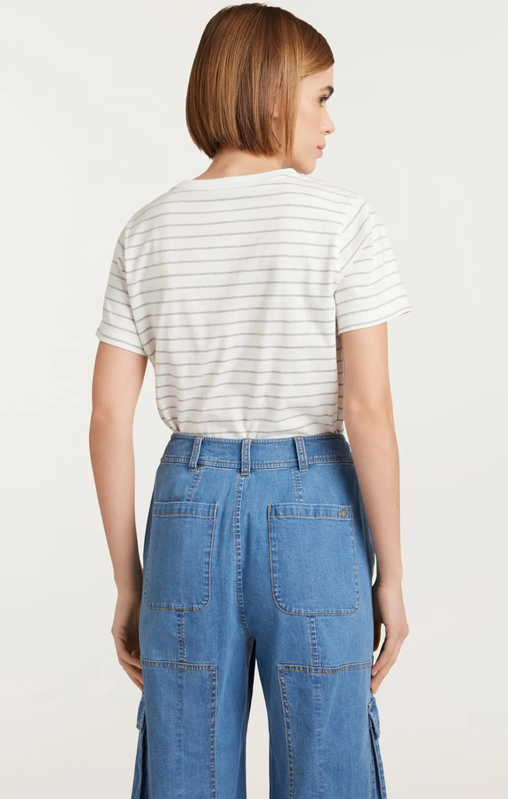 Cinq à Sept Melange Stripe Paris New York Tee Ivory/HeatherGrey New