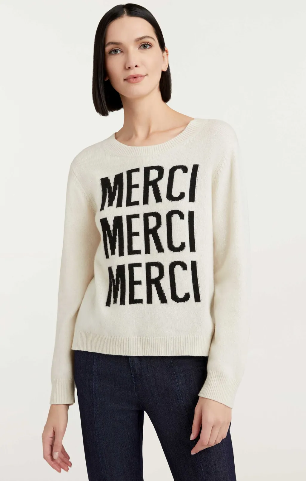 Cinq à Sept Merci Merci Merci Knit Pullover Ivory/Black Outlet