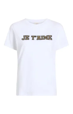 Cinq à Sept Metallic Leather Je T'aime Tee White/Gold Hot