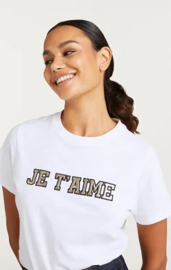 Cinq à Sept Metallic Leather Je T'aime Tee White/Gold Hot