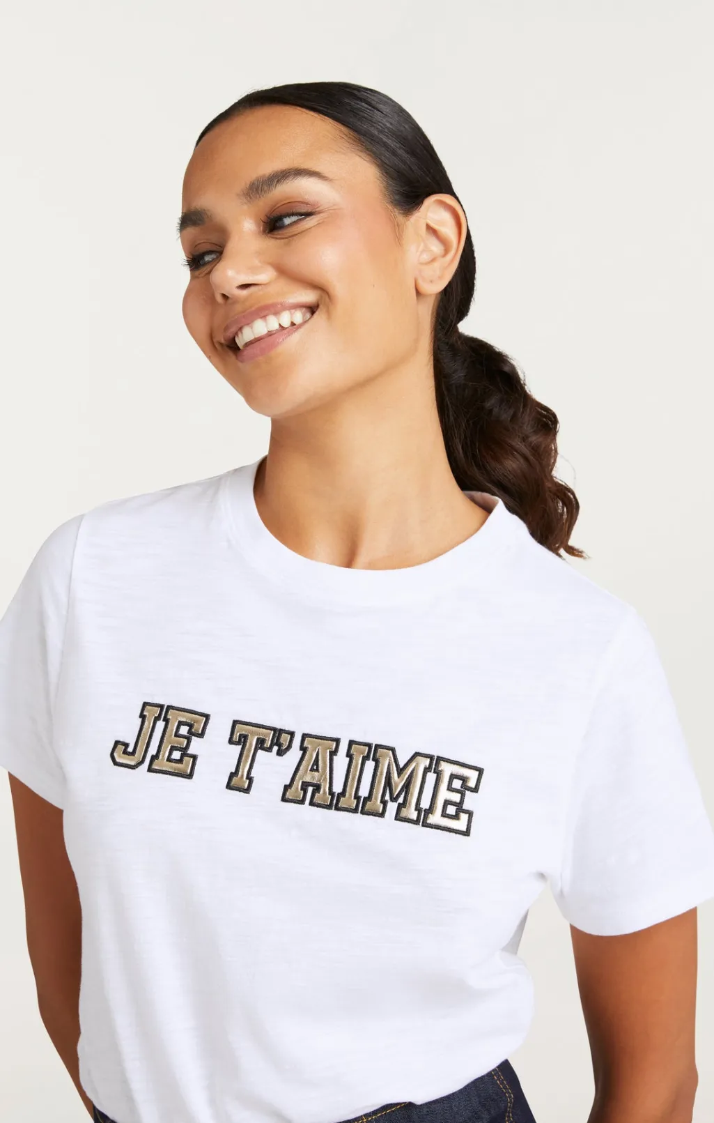 Cinq à Sept Metallic Leather Je T'aime Tee White/Gold Hot