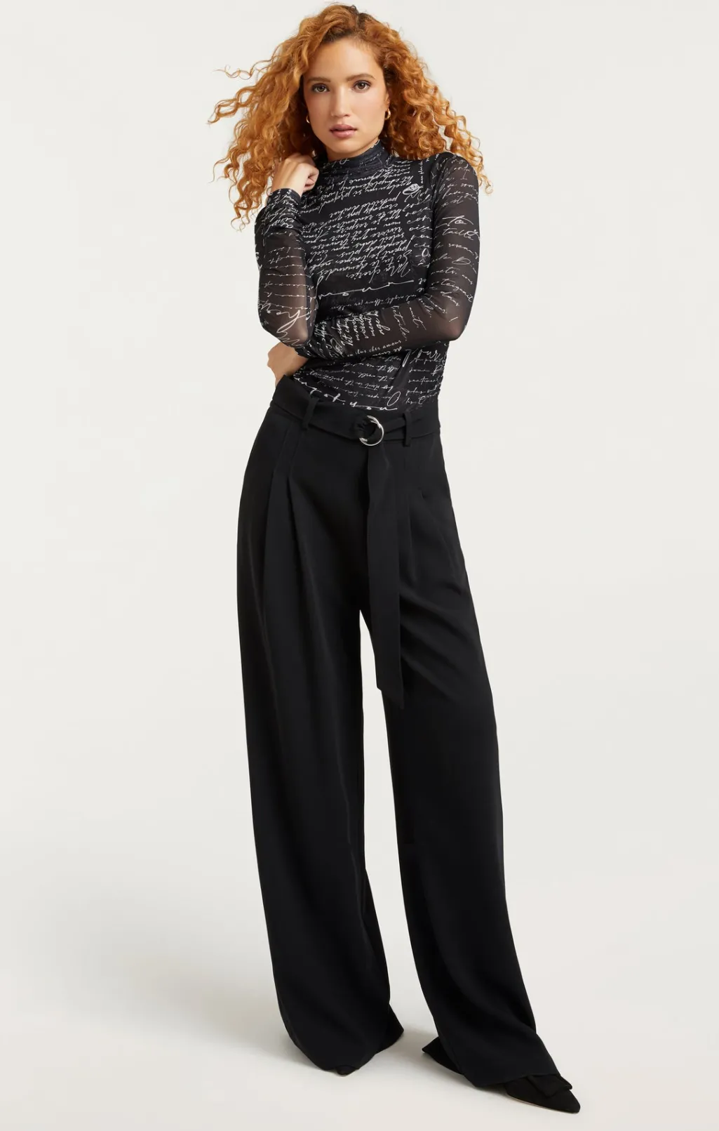 Cinq à Sept Mon Amour Shirred Mesh Turtleneck Black/ivory Hot