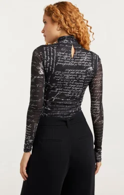 Cinq à Sept Mon Amour Shirred Mesh Turtleneck Black/ivory Hot