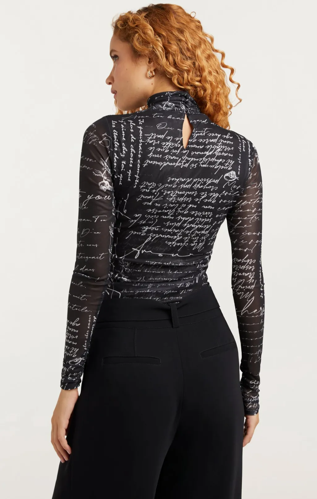 Cinq à Sept Mon Amour Shirred Mesh Turtleneck Black/ivory Hot