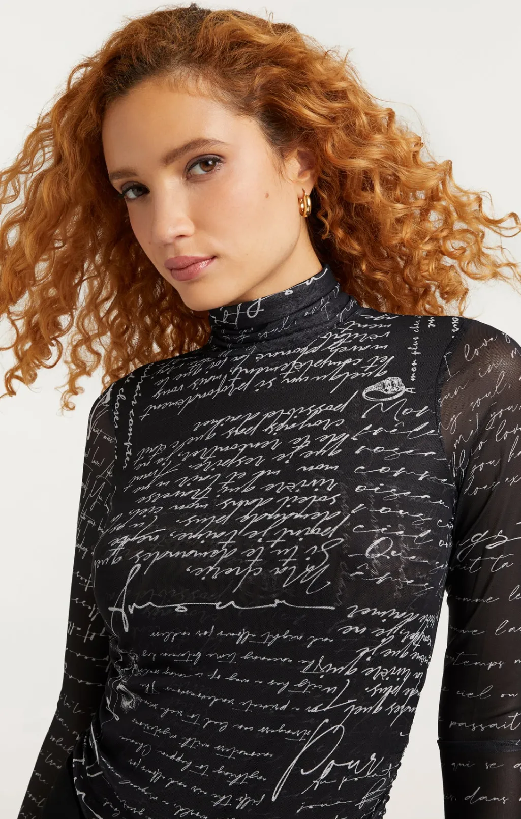 Cinq à Sept Mon Amour Shirred Mesh Turtleneck Black/ivory Hot