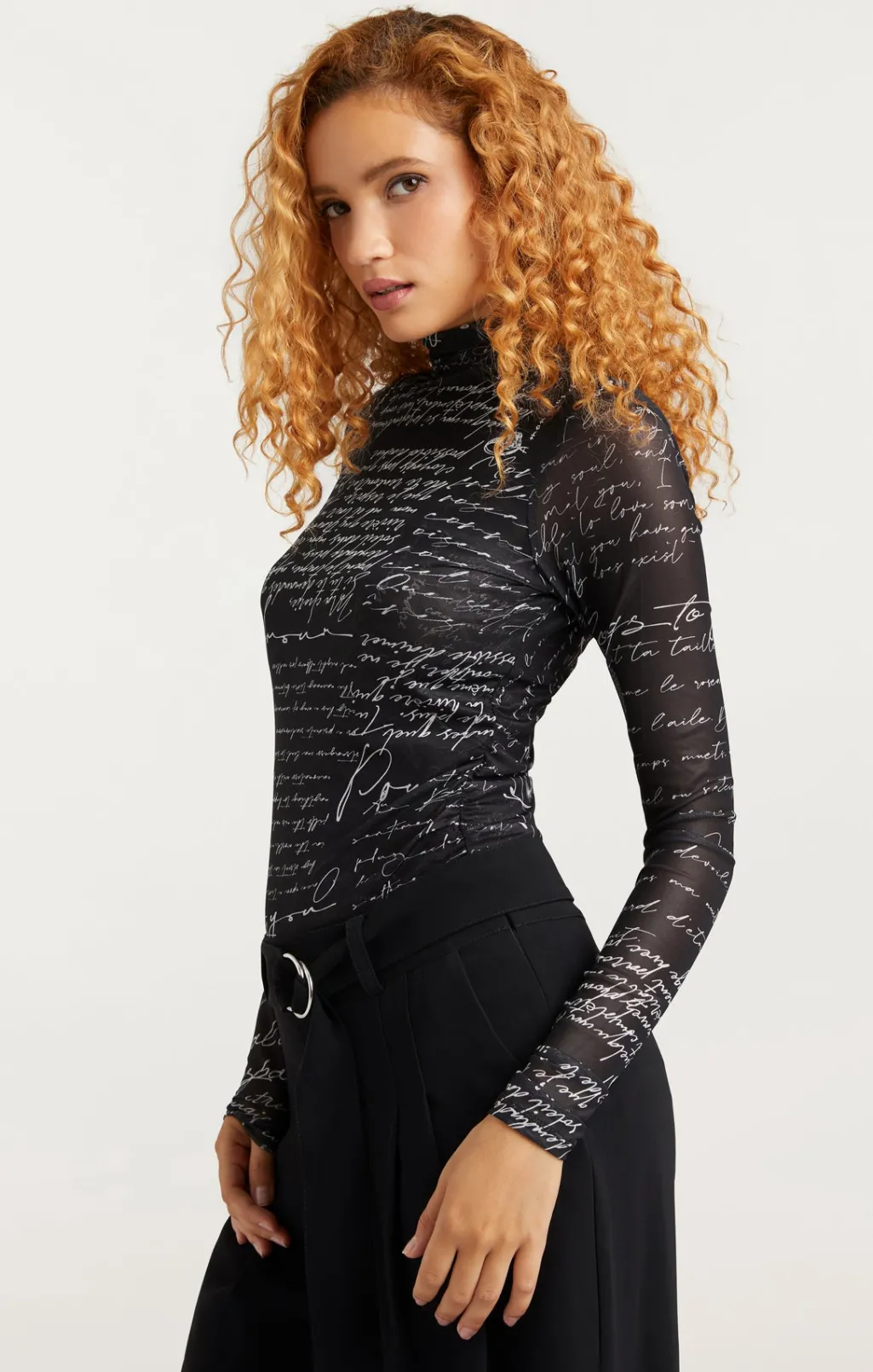 Cinq à Sept Mon Amour Shirred Mesh Turtleneck Black/ivory Hot