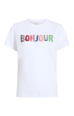 Cinq à Sept Pailette Applique Bonjour Tee White/Multi Outlet