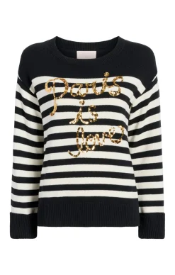 Cinq à Sept Paris Is Love Pullover Black/Ivory New