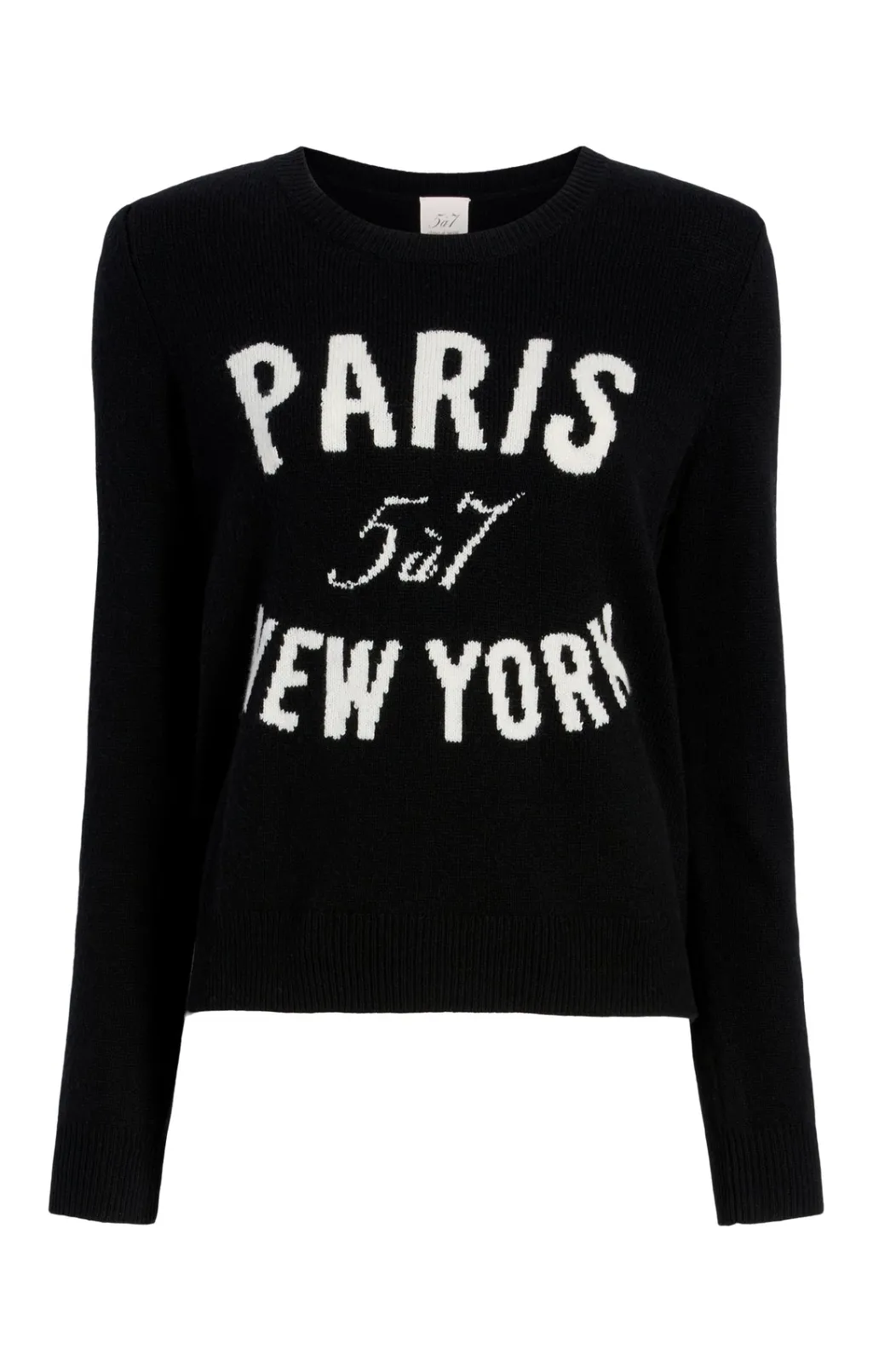 Cinq à Sept Paris New York Graphic Crewneck Pullover Black/Ivory Discount