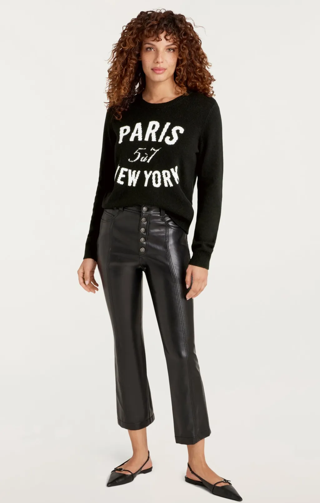Cinq à Sept Paris New York Graphic Crewneck Pullover Black/Ivory Discount