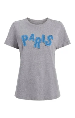 Cinq à Sept Patched Denim Paris Tee HeatherGrey Best