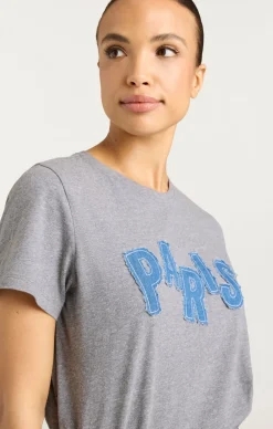 Cinq à Sept Patched Denim Paris Tee HeatherGrey Best