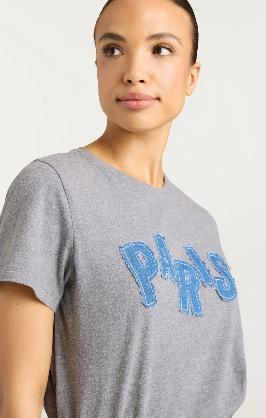 Cinq à Sept Patched Denim Paris Tee HeatherGrey Best