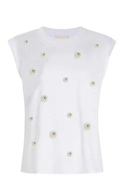 Cinq à Sept Pearl Ditsy Flower Embellished Bella Tee WhiteMulti Online