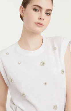 Cinq à Sept Pearl Ditsy Flower Embellished Bella Tee WhiteMulti Online