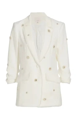 Cinq à Sept Pearl Ditsy Flower Embellished Khloe Blazer Ivory Outlet