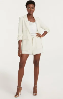 Cinq à Sept Pearl Ditsy Flower Embellished Khloe Blazer Ivory Outlet