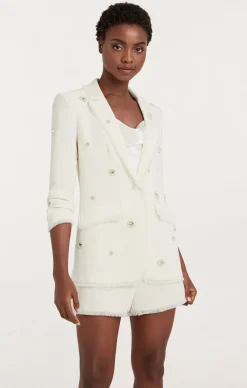 Cinq à Sept Pearl Ditsy Flower Embellished Khloe Blazer Ivory Outlet