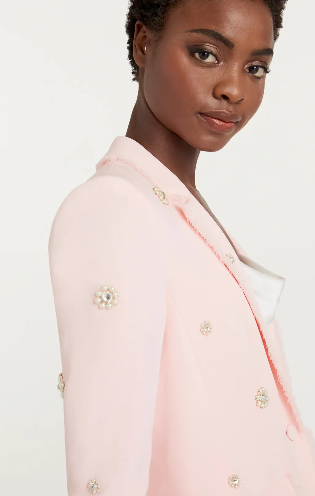 Cinq à Sept Pearl Ditsy Flower Embellished Khloe Blazer PaleRose Online